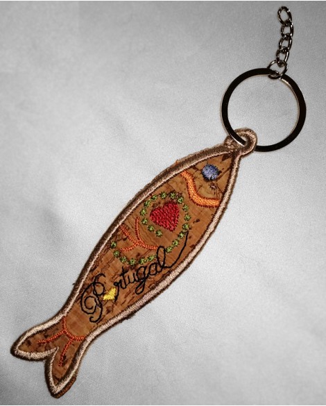 Hand-embroidered cork key holder - PTEKH06
